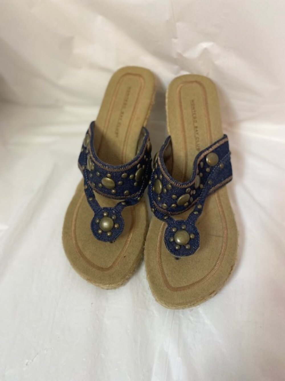 Montego Bay Club Dark Denim Studded Wedge Espadrille Sandals - Size 8.5M